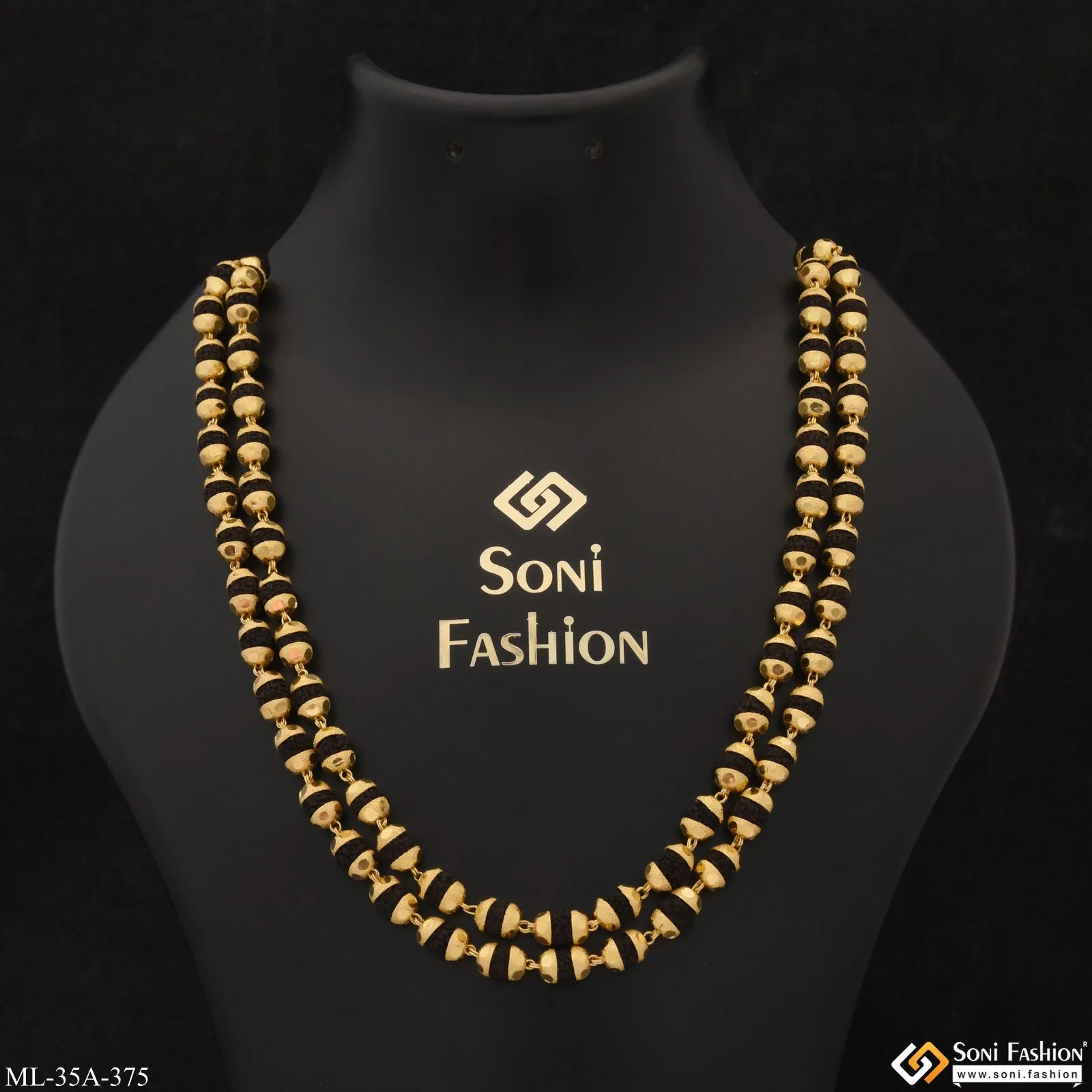1 Gram Gold Plated 2 Line Delicate Design Rudraksha Mala for Men - Style A375
