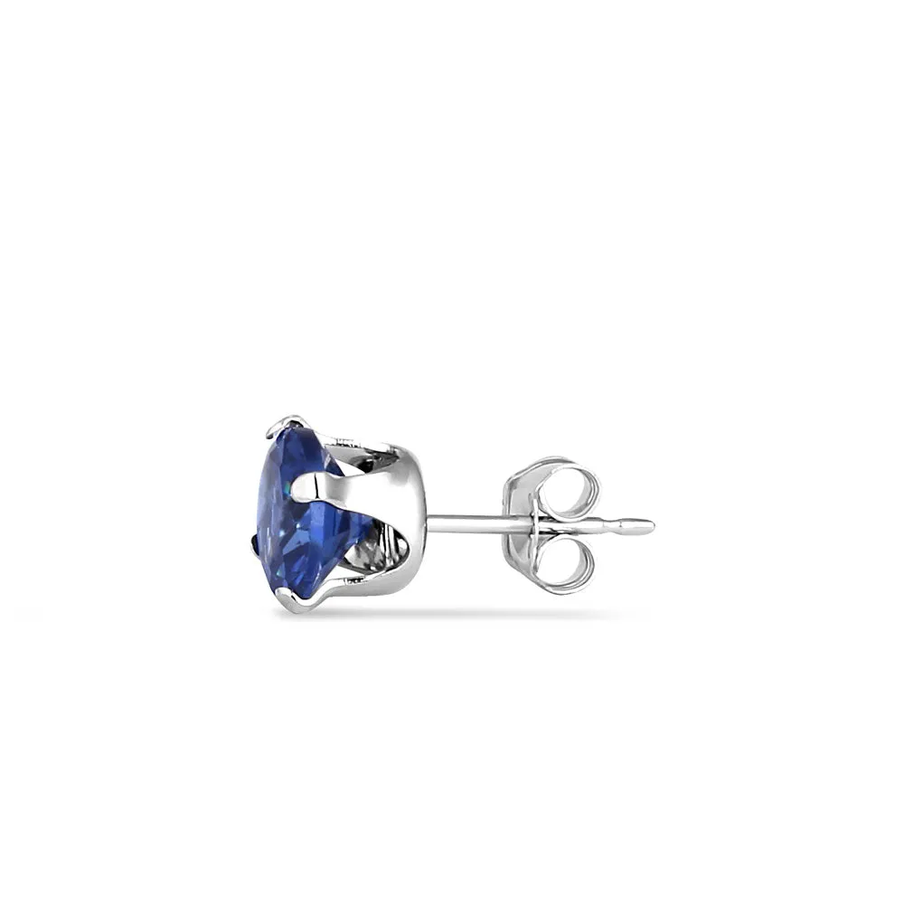 1.5ct Sterling Silver Round Blue Spinel CZ Stud Earrings 6mm