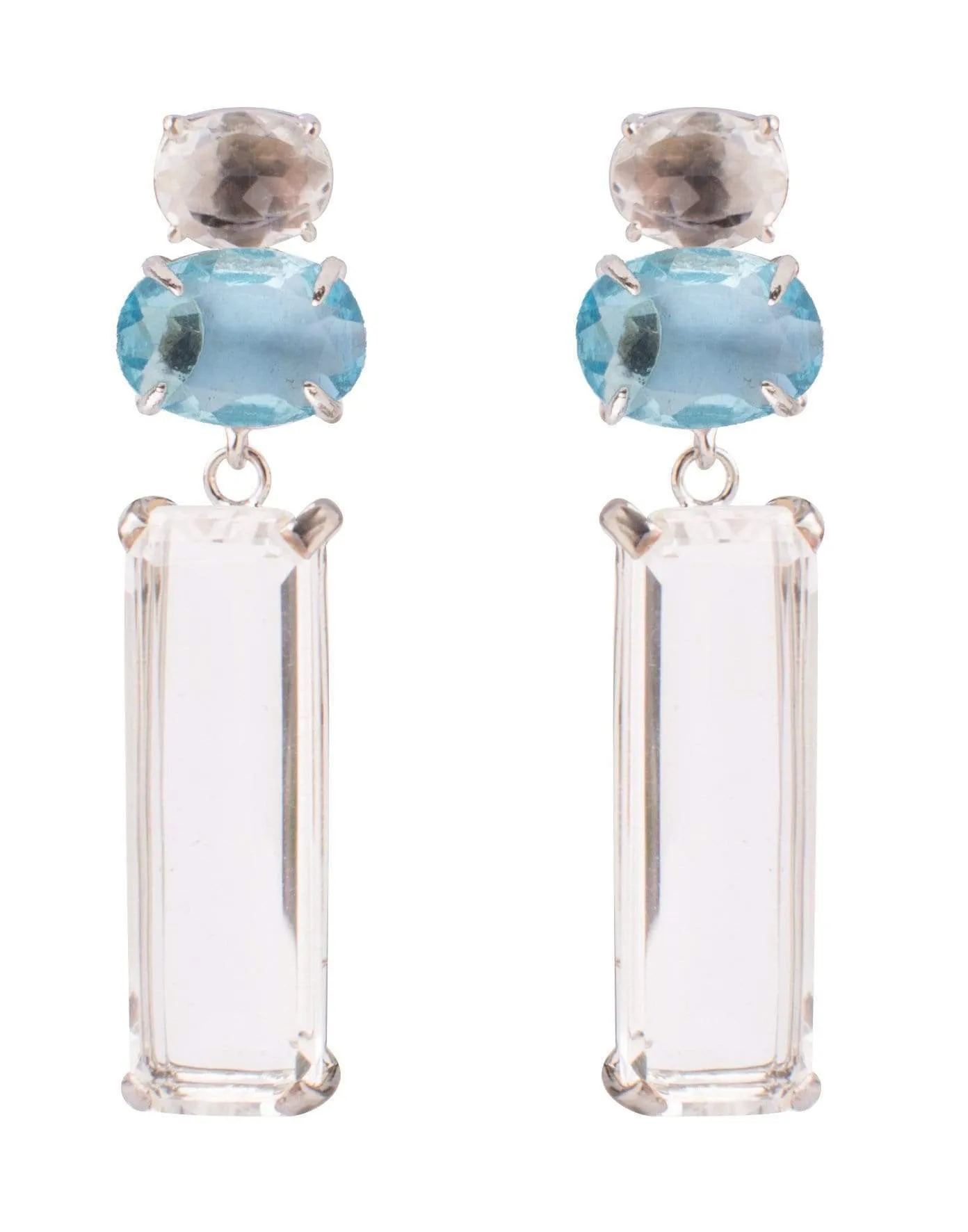 2-in-1 Clear Quartz & Blue Quartz Earrings