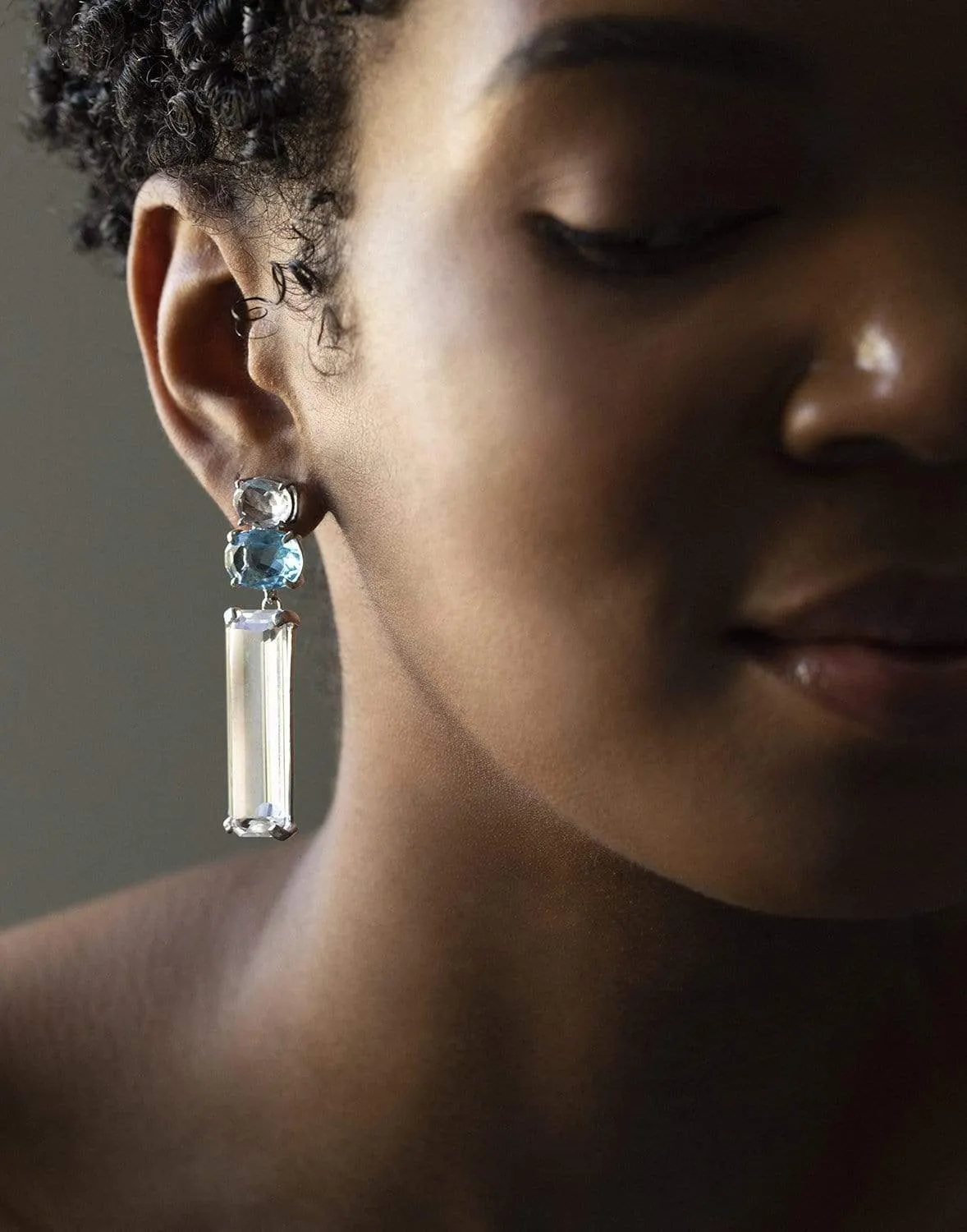 2-in-1 Clear Quartz & Blue Quartz Earrings