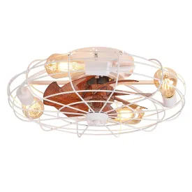 20 in. Modern White Cage Ceiling Fan with Light Indoor Flush Mount Low Profile Bedroom Ceiling Light with Fan and Remote