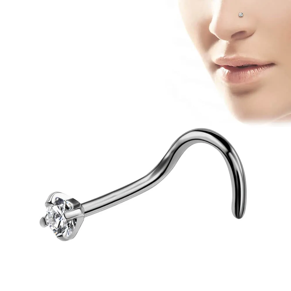 20G Titanium Nostril Screw CZ Nose Piercing Stud