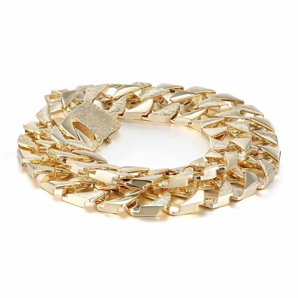 27mm Gold Filled Bonded Bark Chaps Cuban Curb Chain 26 Inch