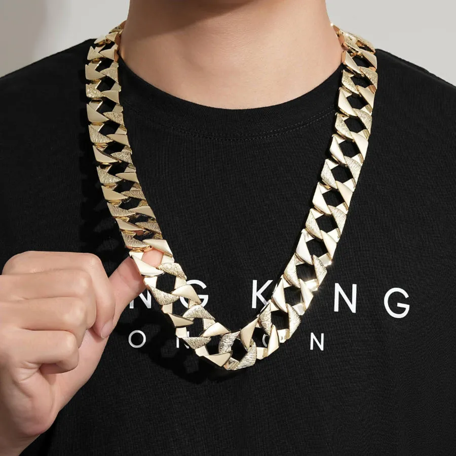 27mm Gold Filled Bonded Bark Chaps Cuban Curb Chain 26 Inch