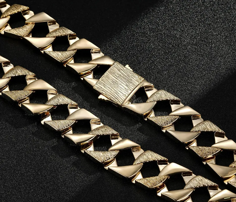 27mm Gold Filled Bonded Bark Chaps Cuban Curb Chain 26 Inch