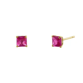 .36 ct Solid 14K Yellow Gold 3mm Princess Cut Ruby CZ Earrings