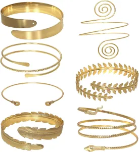 7 Pieces Arm Cuff Upper Arm Band Cuff Minimalist Gold Bracelet Bangle Jewelry for Women Adjustable Armband Set Simple Swirl Open Wide Wire Bracelets Arm Bangle