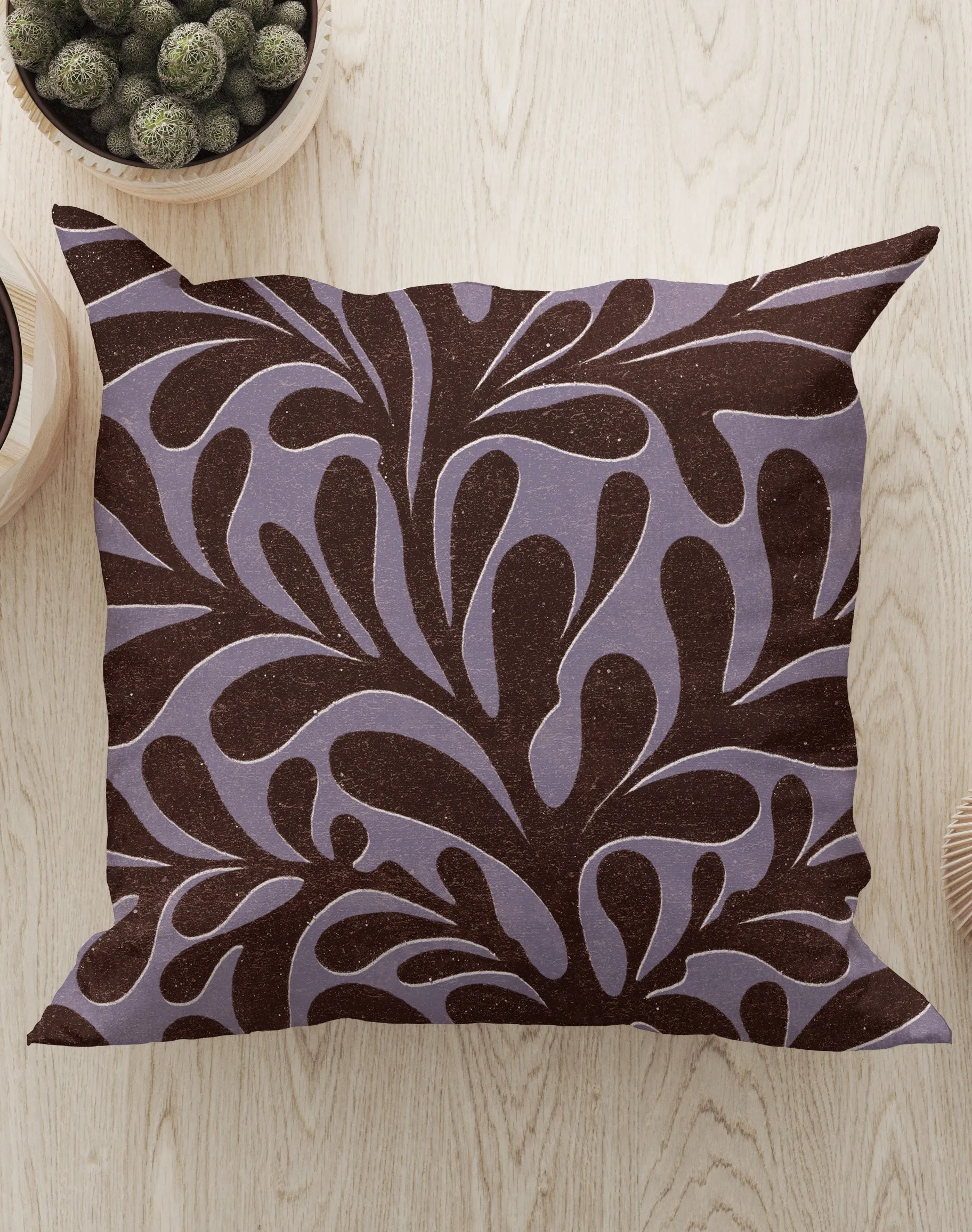 Abstract Plant Square Cushion (Red Wine)