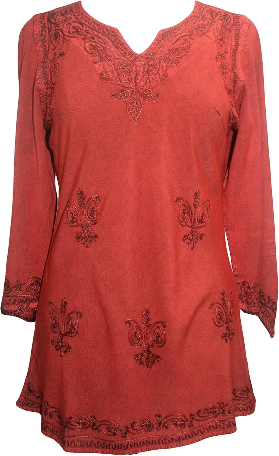 Agan Traders 2025 Summer Long Sleeve Diamond Neck Fall Embroidered Tops - Medieval Boho Vintage Tunic Kurta Blouses for Women