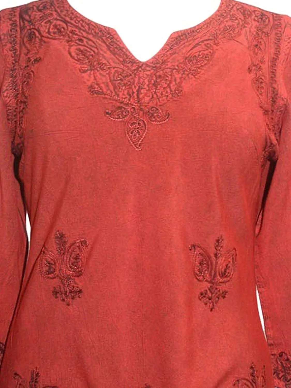 Agan Traders 2025 Summer Long Sleeve Diamond Neck Fall Embroidered Tops - Medieval Boho Vintage Tunic Kurta Blouses for Women
