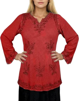 Agan Traders 2025 Summer Long Sleeve Diamond Neck Fall Embroidered Tops - Medieval Boho Vintage Tunic Kurta Blouses for Women