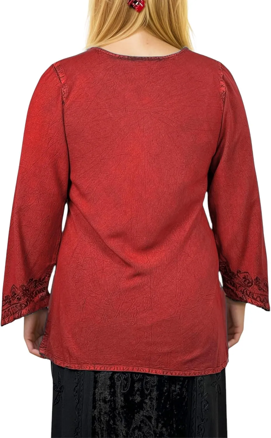 Agan Traders 2025 Summer Long Sleeve Diamond Neck Fall Embroidered Tops - Medieval Boho Vintage Tunic Kurta Blouses for Women