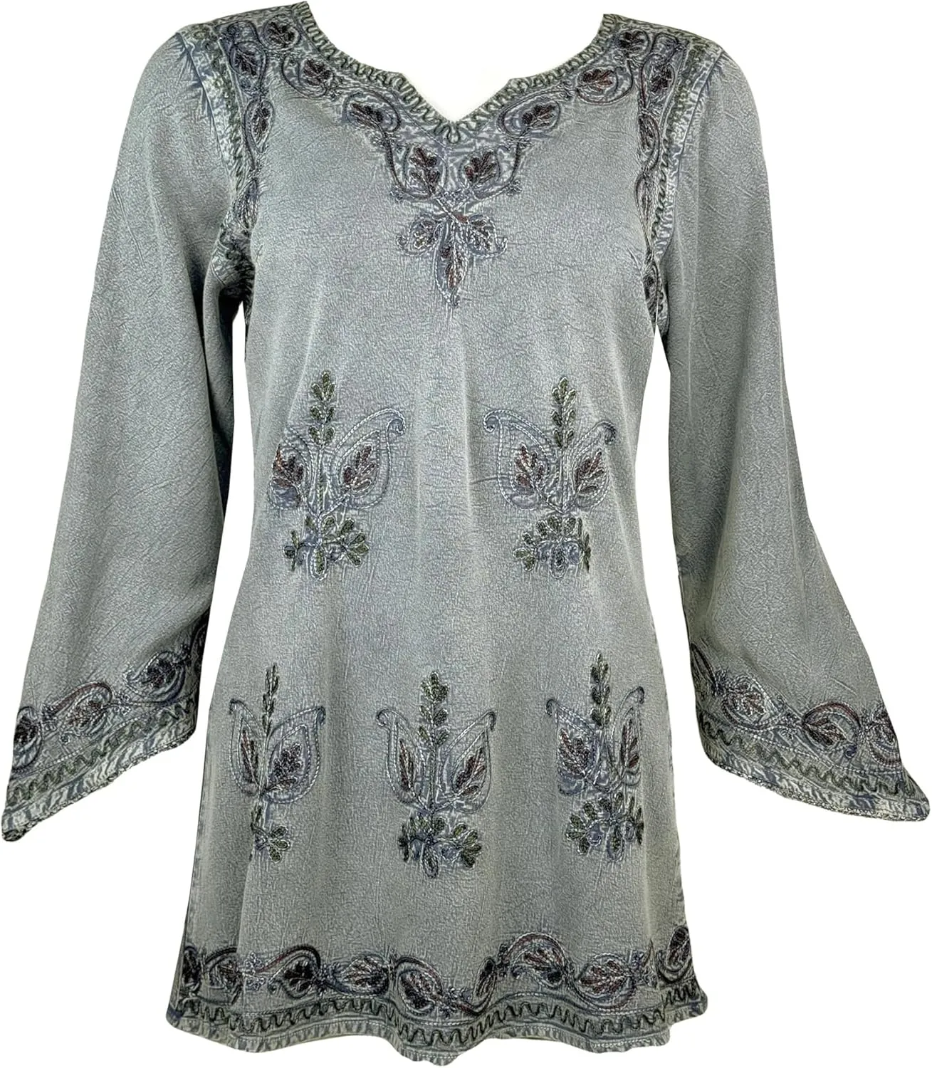 Agan Traders 2025 Summer Long Sleeve Diamond Neck Fall Embroidered Tops - Medieval Boho Vintage Tunic Kurta Blouses for Women