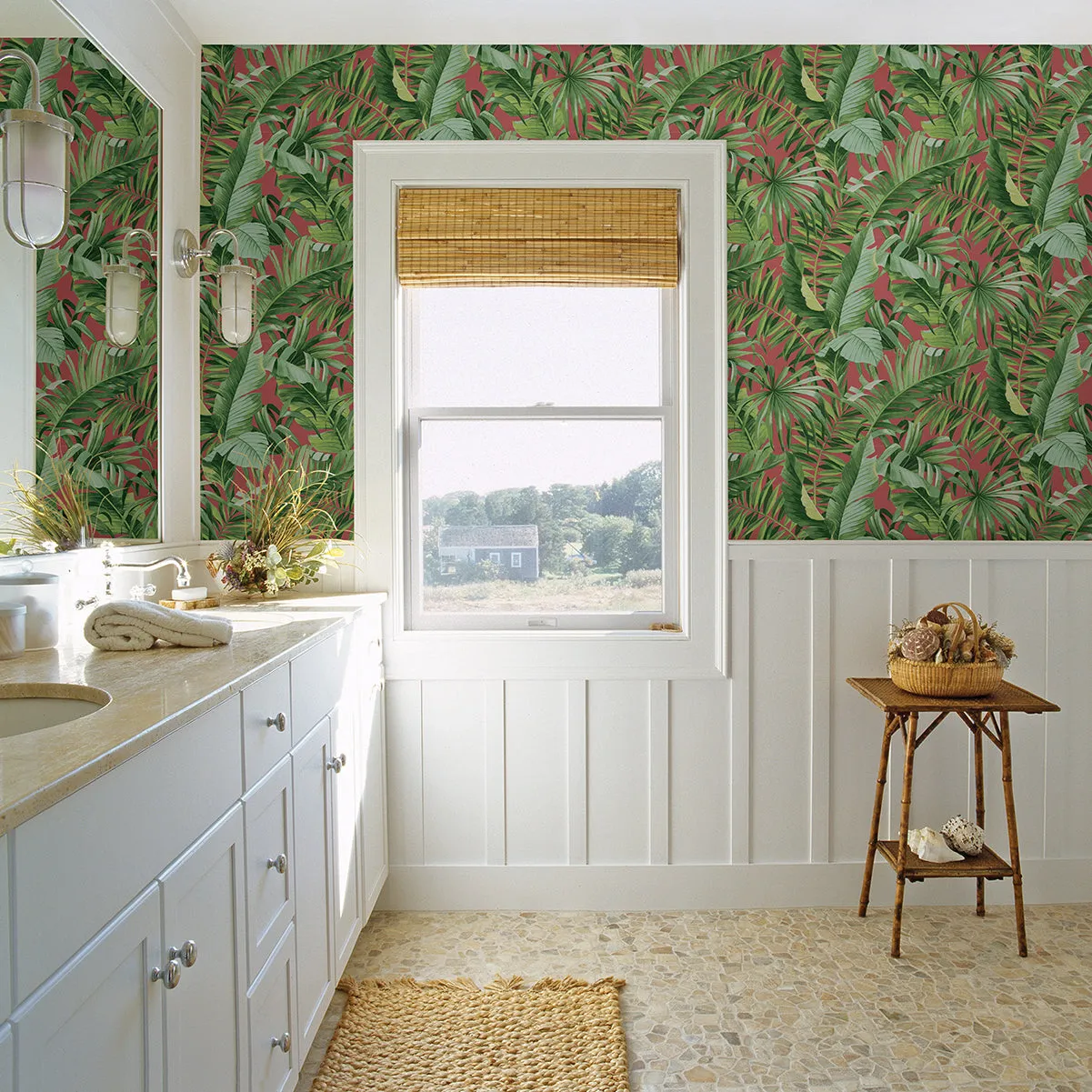 Alfresco Tropical Palm Wallpaper in Coral from the Pacifica Collection
