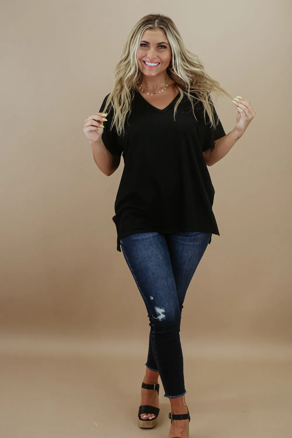 All Basic V Neck Tee, Black