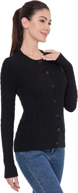 AmlieBoutik Women Cable Knit Cardigan Long Sleeve Open Front Button Down Knitwear Sweater Coat