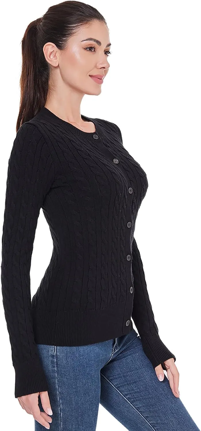 AmlieBoutik Women Cable Knit Cardigan Long Sleeve Open Front Button Down Knitwear Sweater Coat