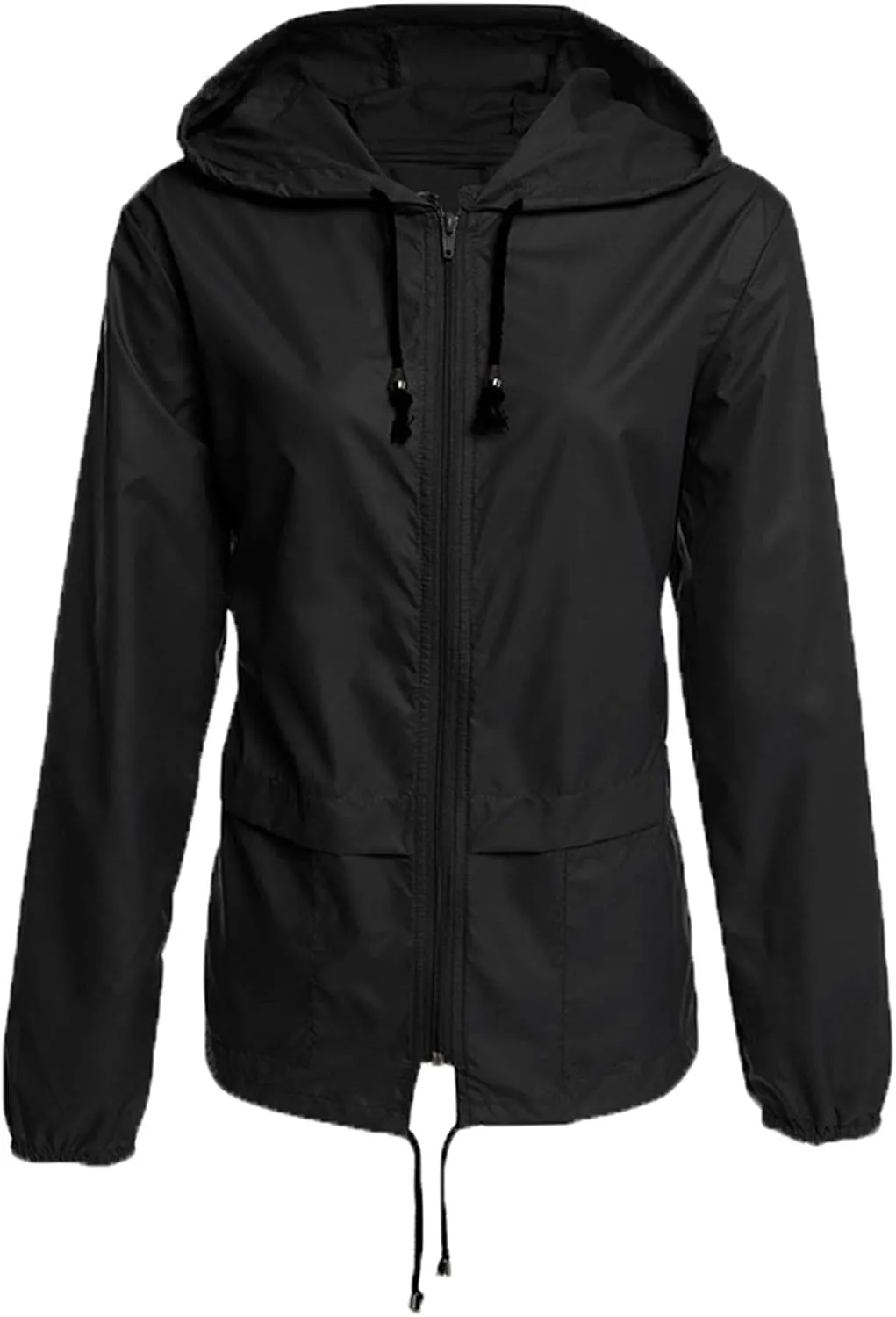 Andongnywell Zip Hoodie Women Lightweight Outdoor Drawstring Waterproof Raincoat Zipper Hooded Jacket