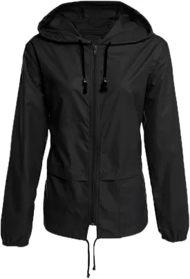 Andongnywell Zip Hoodie Women Lightweight Outdoor Drawstring Waterproof Raincoat Zipper Hooded Jacket