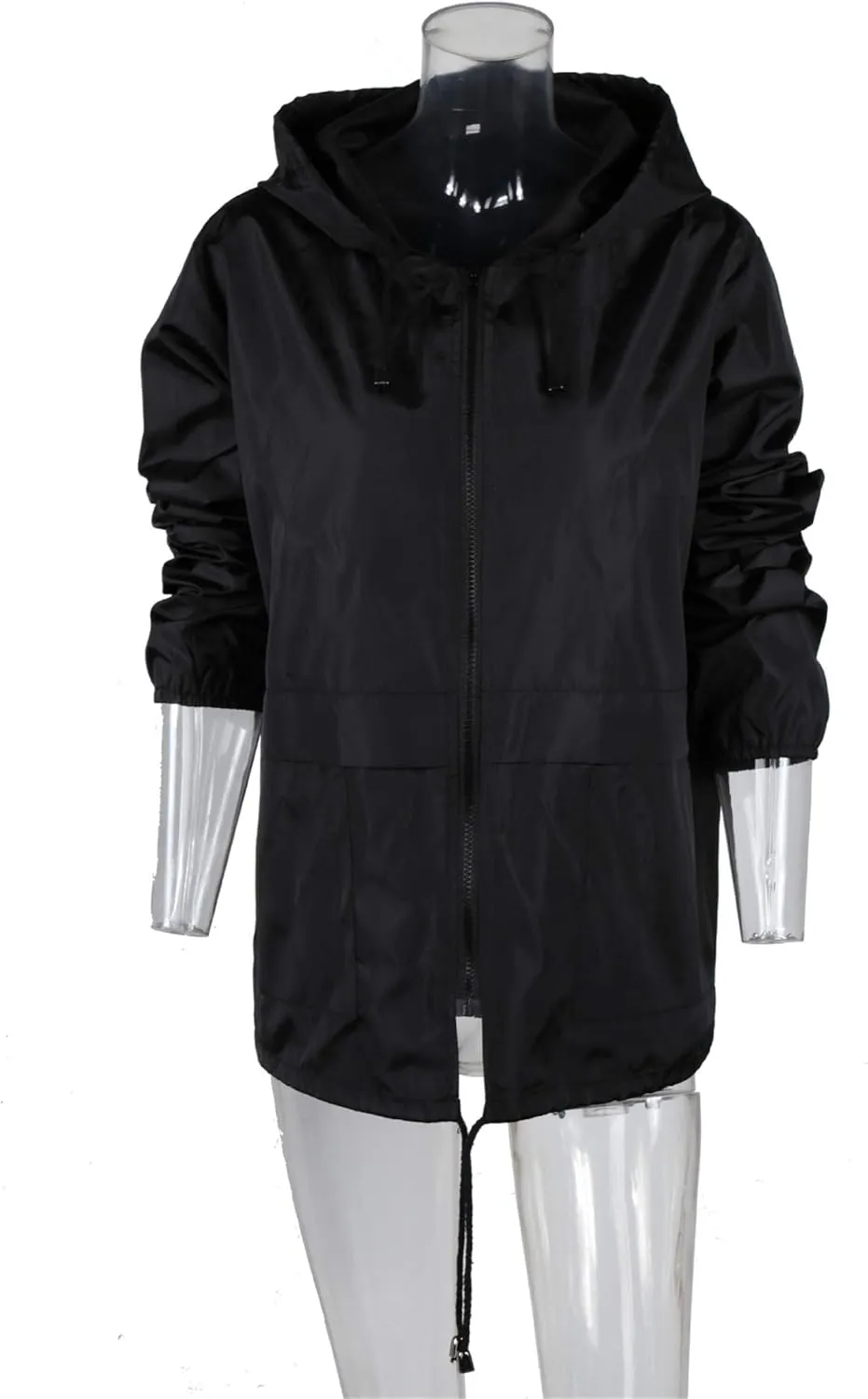 Andongnywell Zip Hoodie Women Lightweight Outdoor Drawstring Waterproof Raincoat Zipper Hooded Jacket
