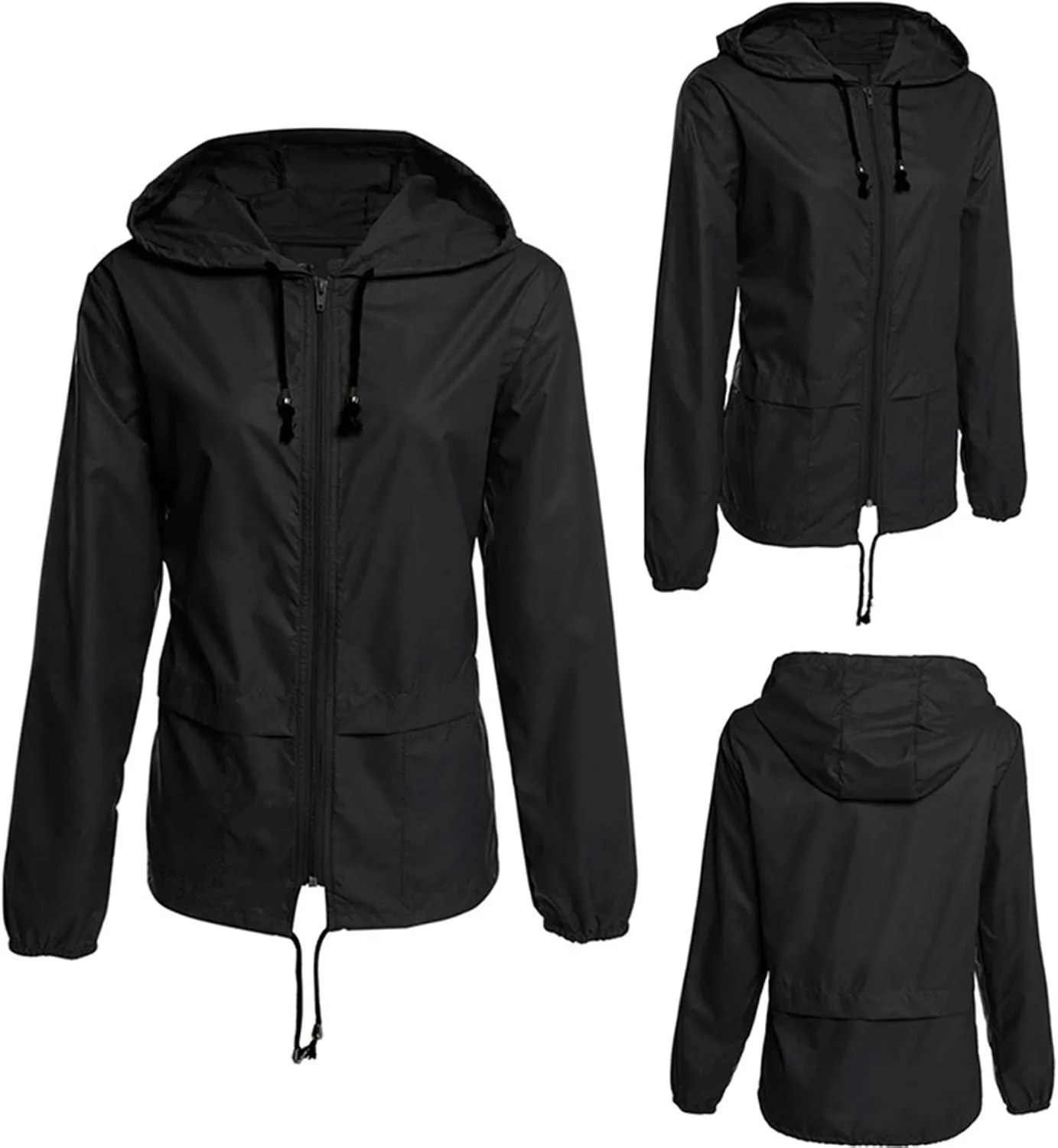 Andongnywell Zip Hoodie Women Lightweight Outdoor Drawstring Waterproof Raincoat Zipper Hooded Jacket