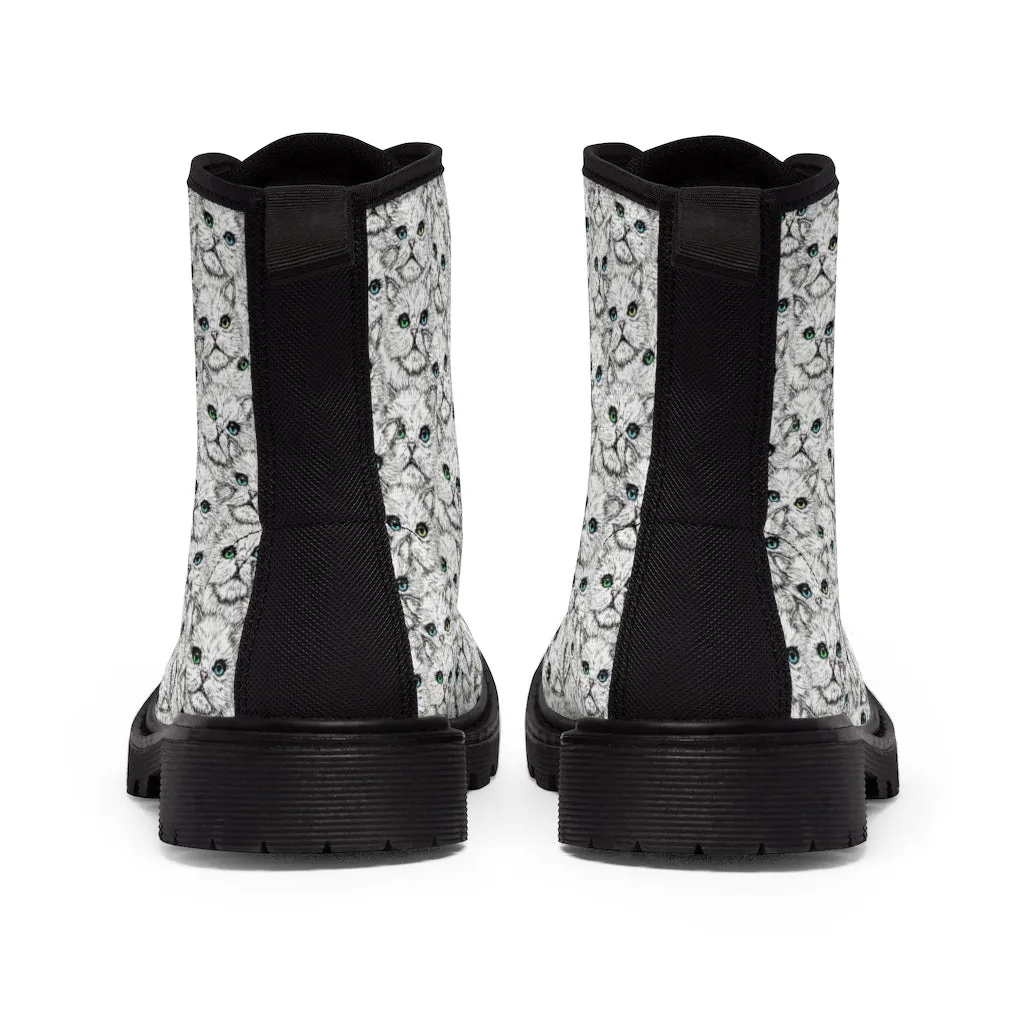Angora Kitty Faces Women's Canvas Boots