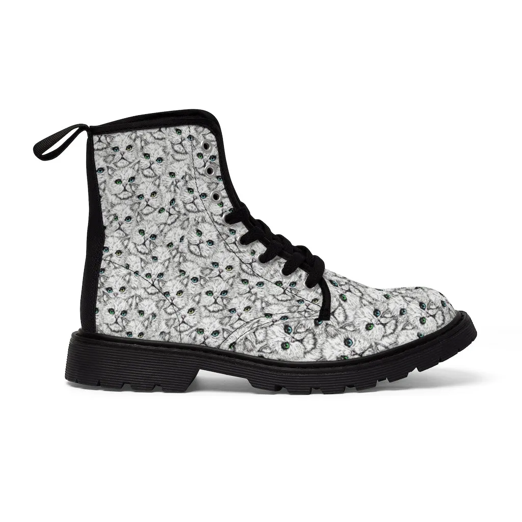 Angora Kitty Faces Women's Canvas Boots