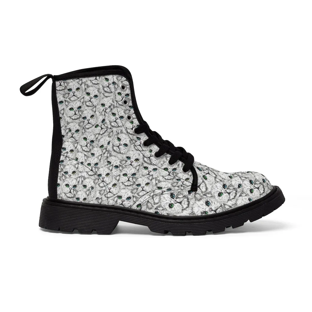 Angora Kitty Faces Women's Canvas Boots