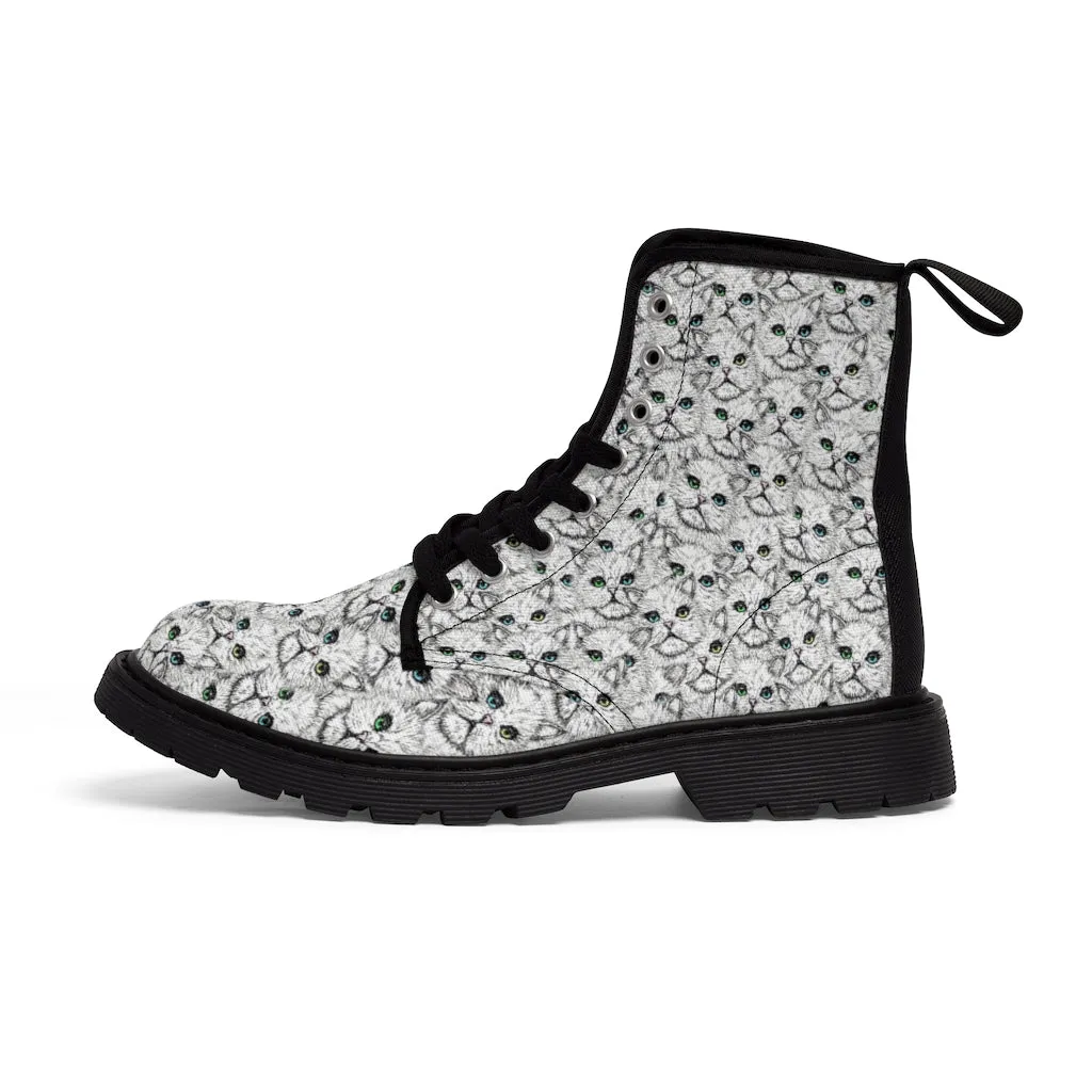 Angora Kitty Faces Women's Canvas Boots