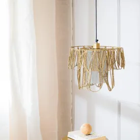 Aponi Gold Metallic & Glass Finish Wide Pendant Hanging Lamp Light For Home Decor
