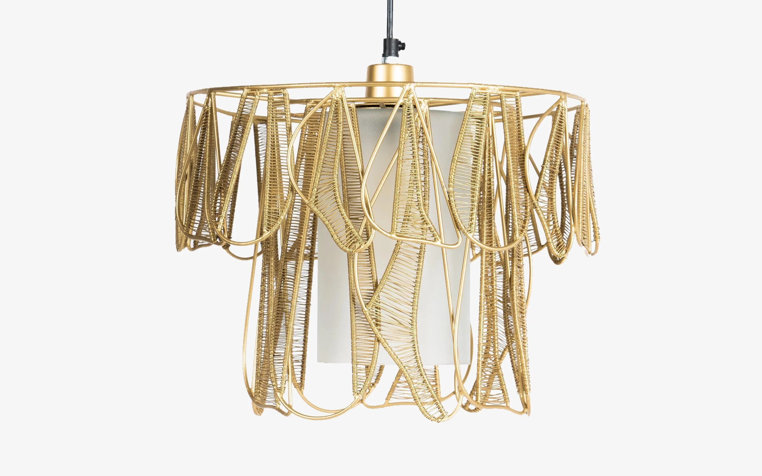 Aponi Gold Metallic & Glass Finish Wide Pendant Hanging Lamp Light For Home Decor