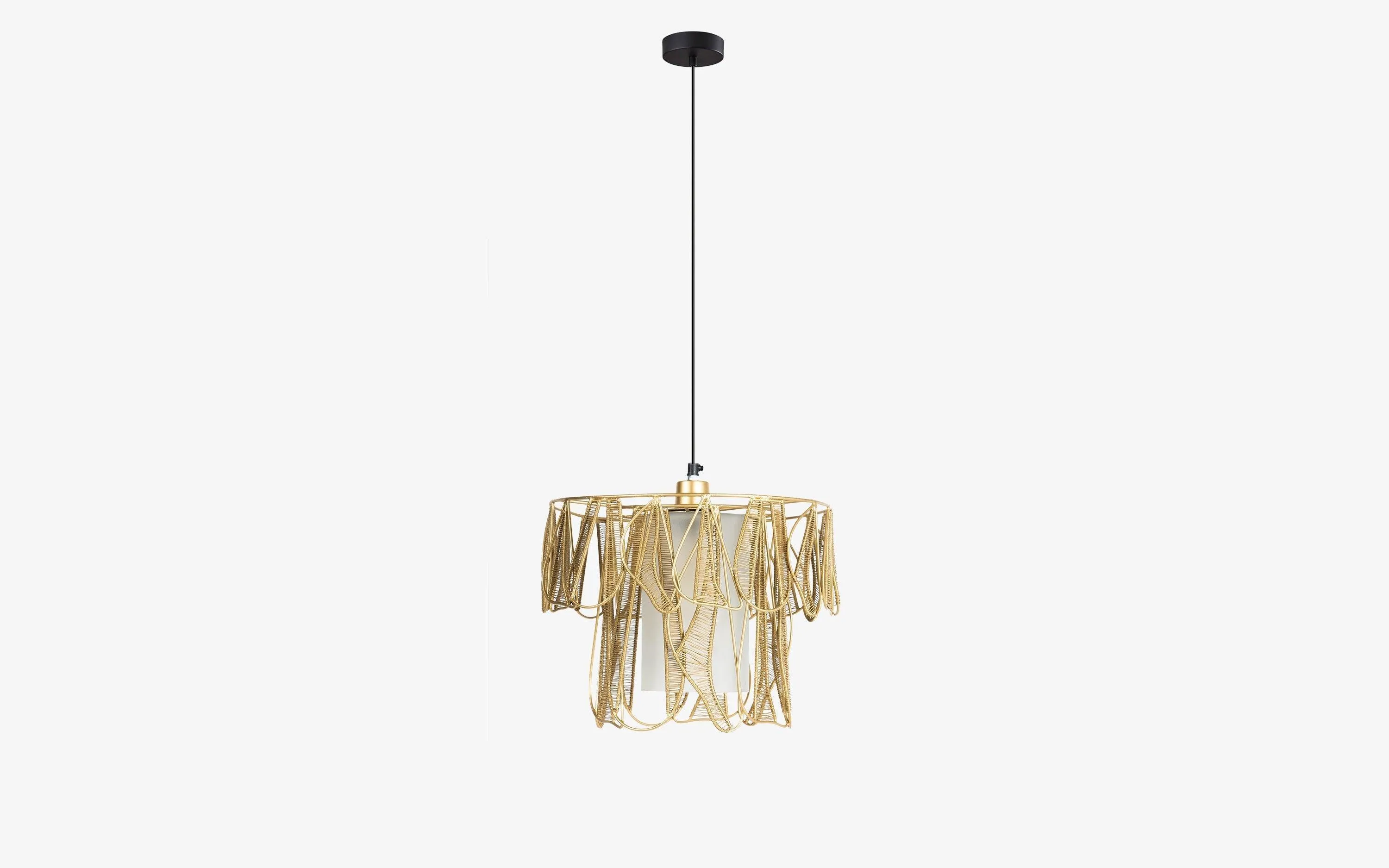 Aponi Gold Metallic & Glass Finish Wide Pendant Hanging Lamp Light For Home Decor