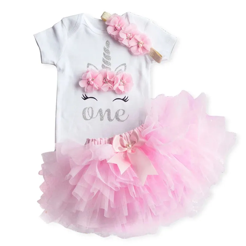 Baby Girl Summer Unicorn 1Y Birthday Party Tutu Dress