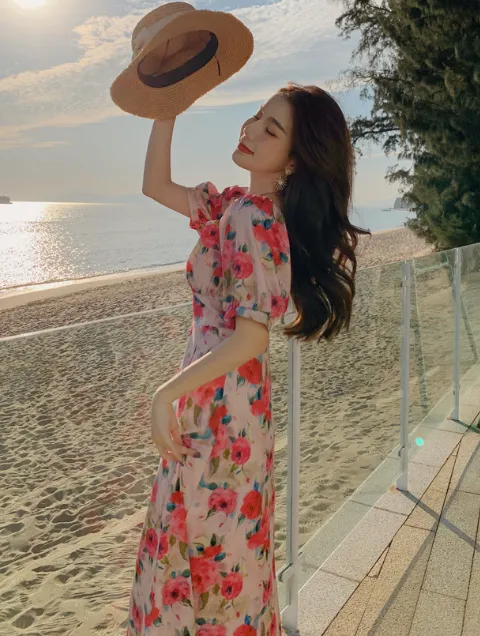Bandage Floral Long Sleeve Maxi Dress