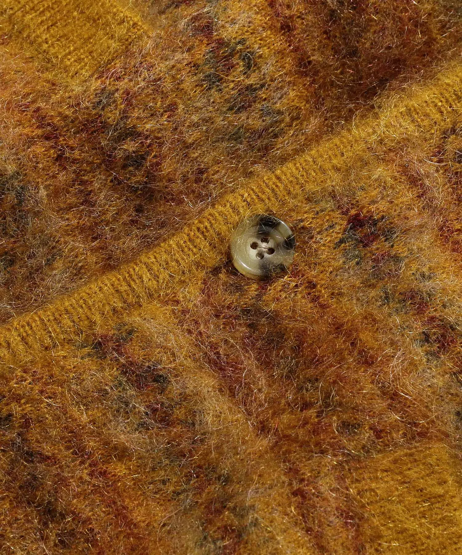 Beams Plus Double Jacquard Cardigan - Mustard
