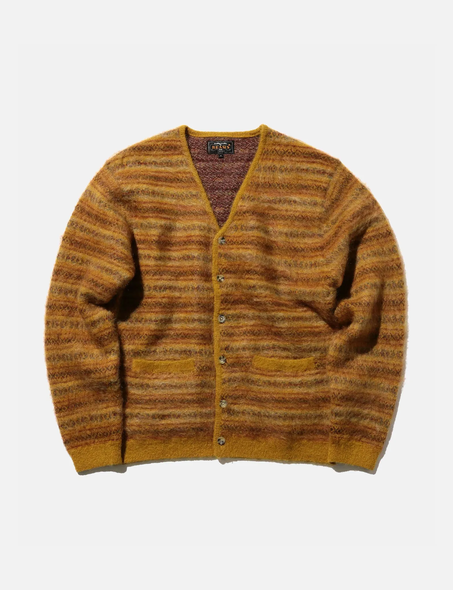 Beams Plus Double Jacquard Cardigan - Mustard