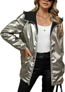 Bellivera Women Reversible Lightweight Jacket Casual Windbreaker Outerwear Waterproof Outdoor Printed Raincoat