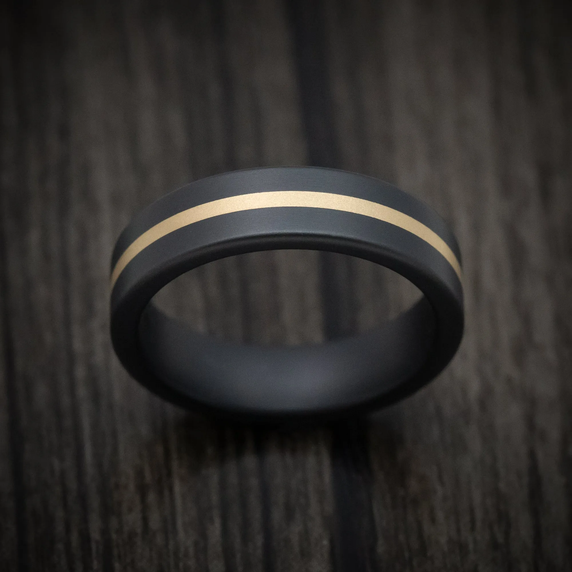 Black Ceramic Men's Ring with 14K Yellow Gold Inlay