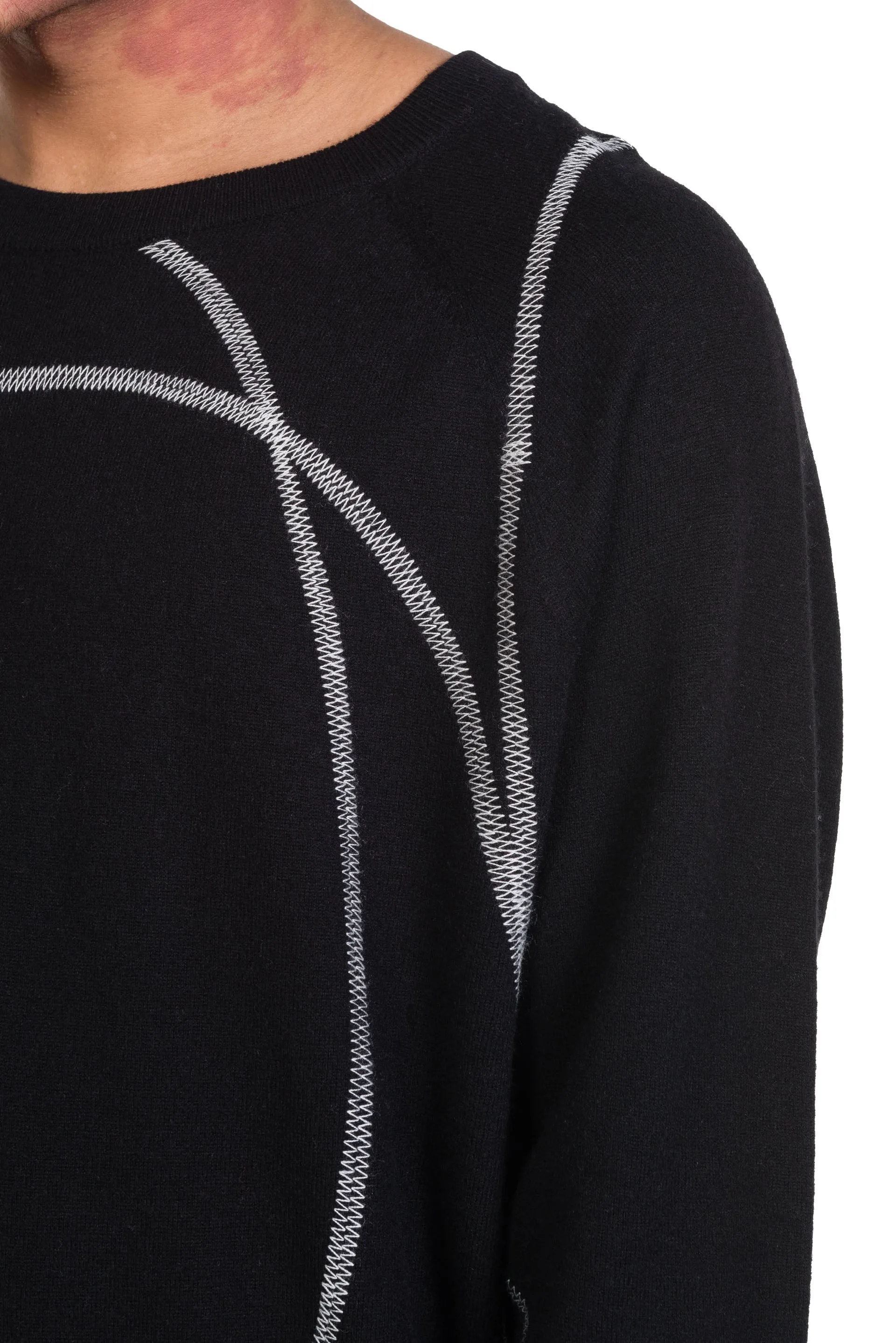 Black Curvilinear Embroidery Knit