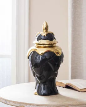 Black   Gold Dripping Paint Temple Jar - Small