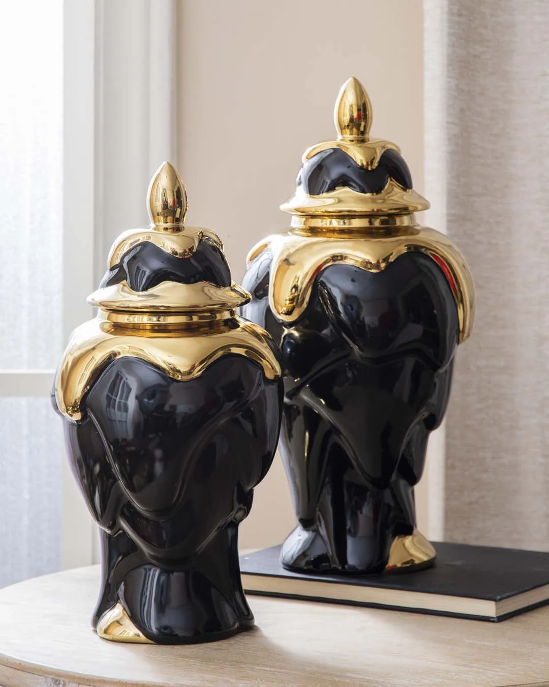 Black   Gold Dripping Paint Temple Jar - Small