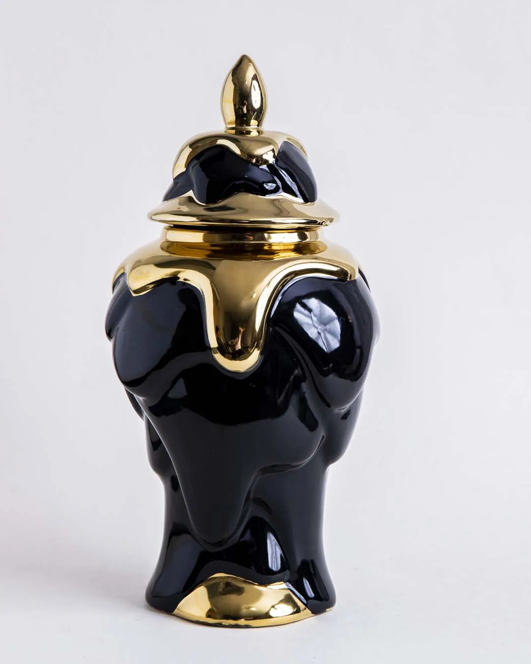 Black   Gold Dripping Paint Temple Jar - Small