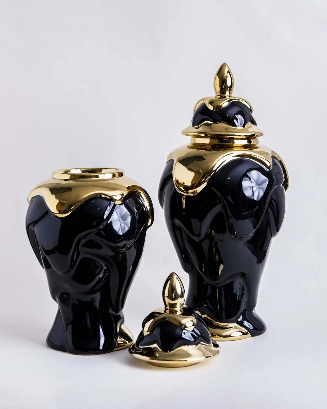 Black   Gold Dripping Paint Temple Jar - Small