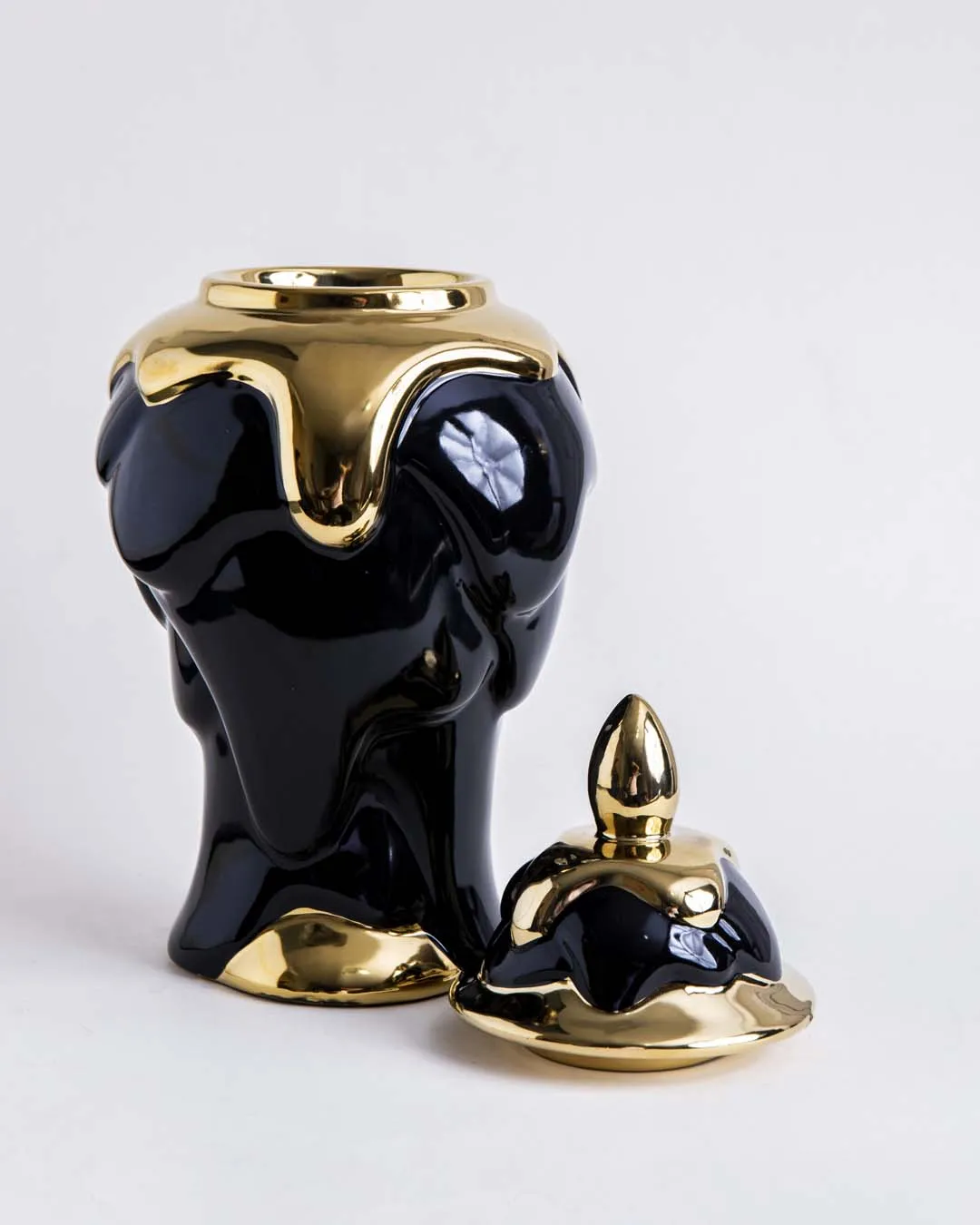 Black   Gold Dripping Paint Temple Jar - Small