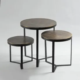 Black Iron Round Side Table | Center Coffee Table For Living Room & Home Set of 3