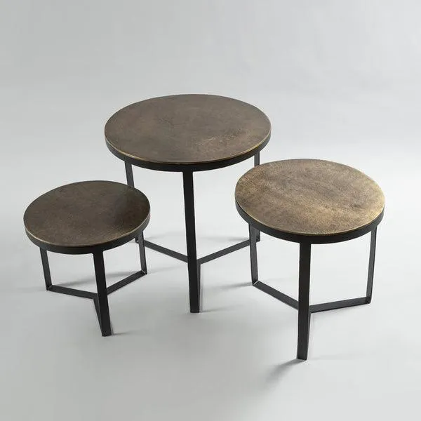 Black Iron Round Side Table | Center Coffee Table For Living Room & Home Set of 3