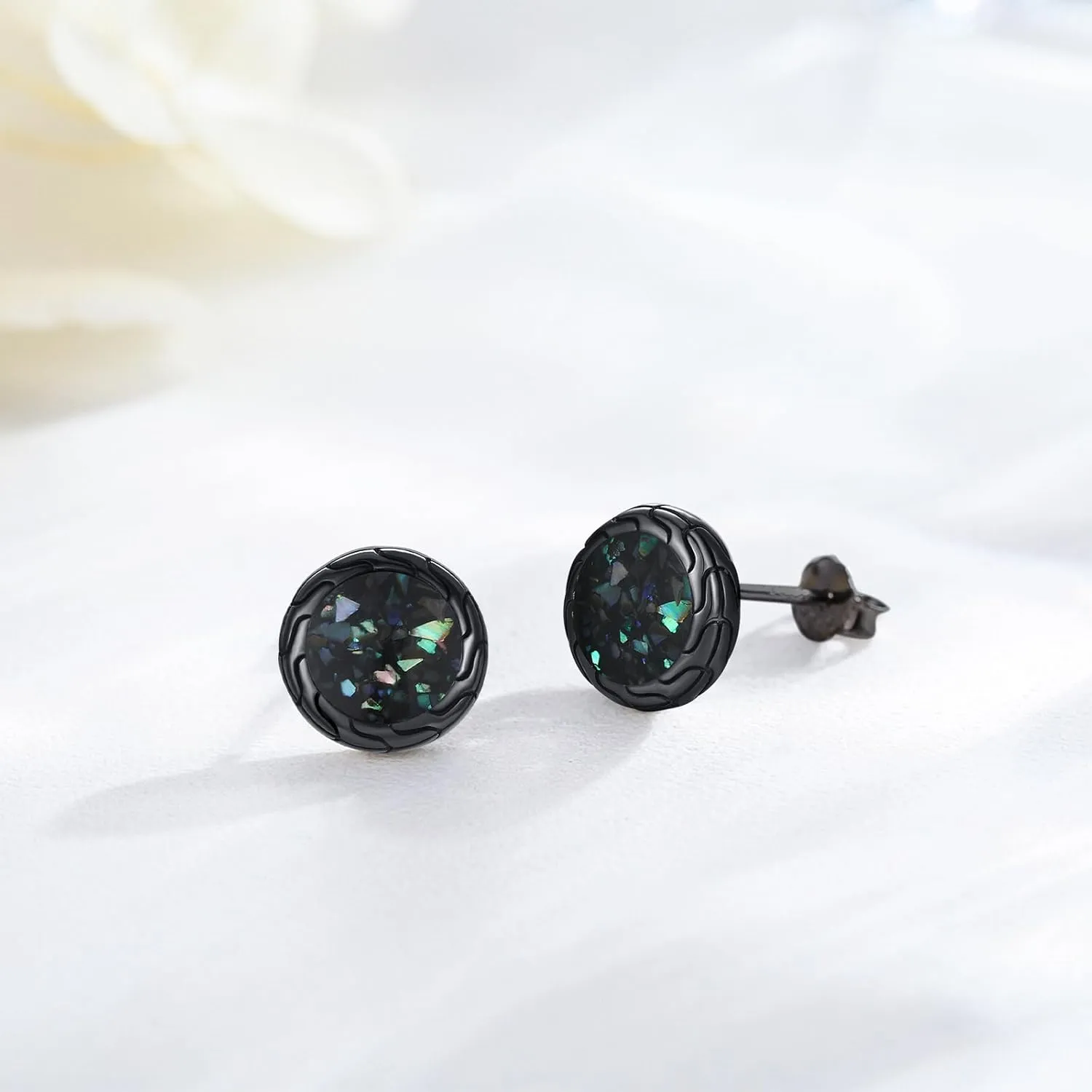 Black Stud Earrings 925 Sterling Silver Black Round Earrings Hypoallergenic Punk Gothic Jewelry Gifts Birthdays Christmas for Women Men