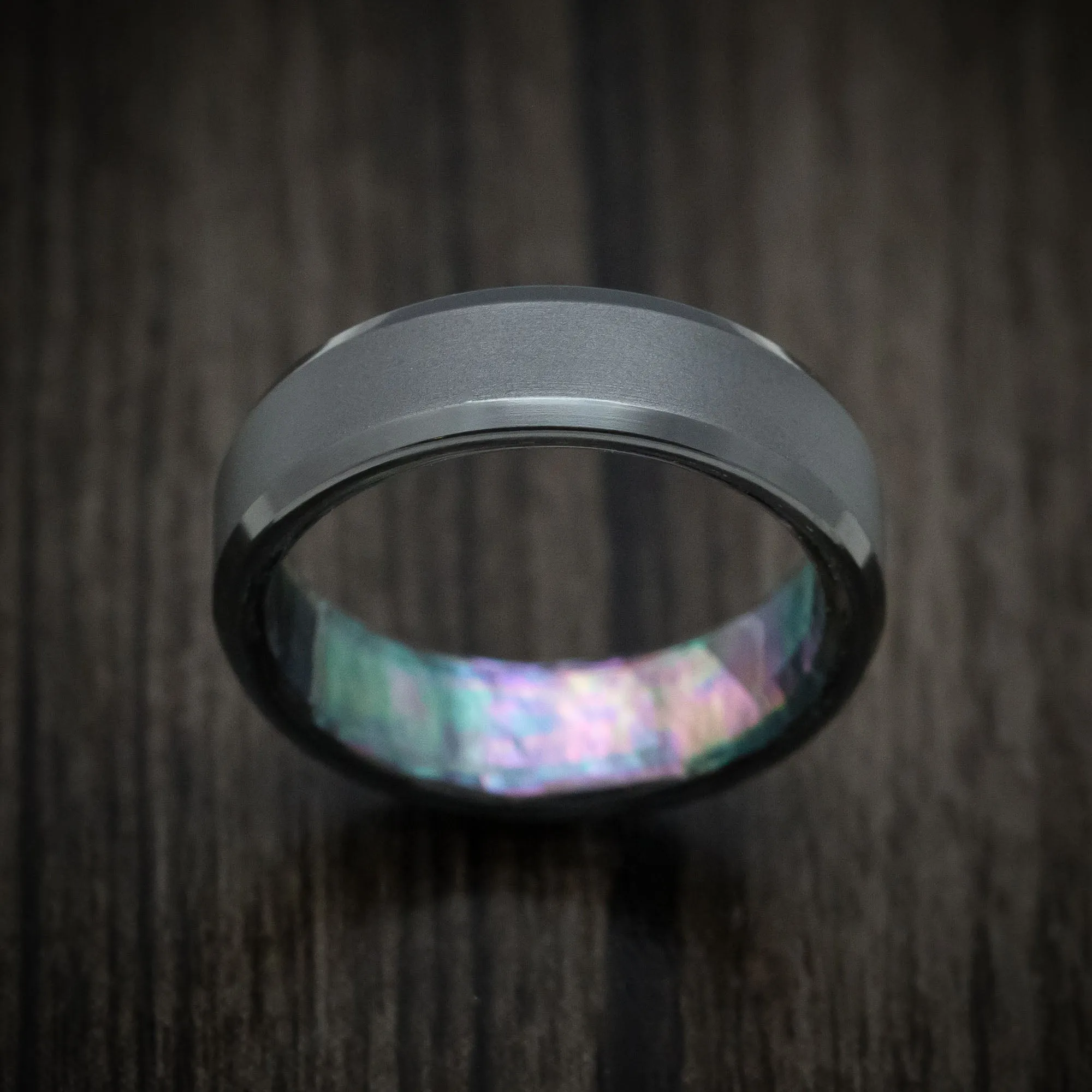 Black Titanium and Black Mother of Pearl Sleeve Custom Men's Ring