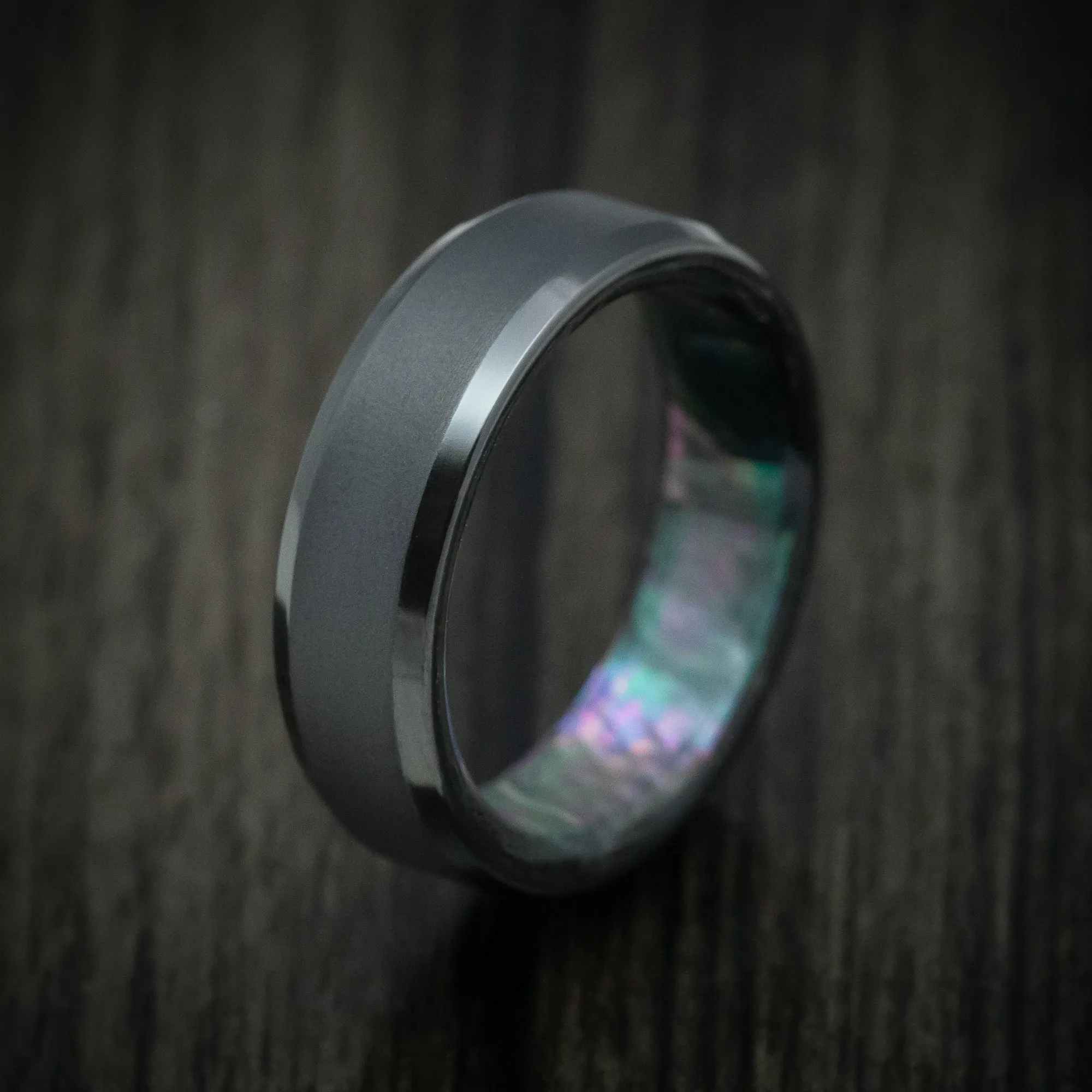 Black Titanium and Black Mother of Pearl Sleeve Custom Men's Ring