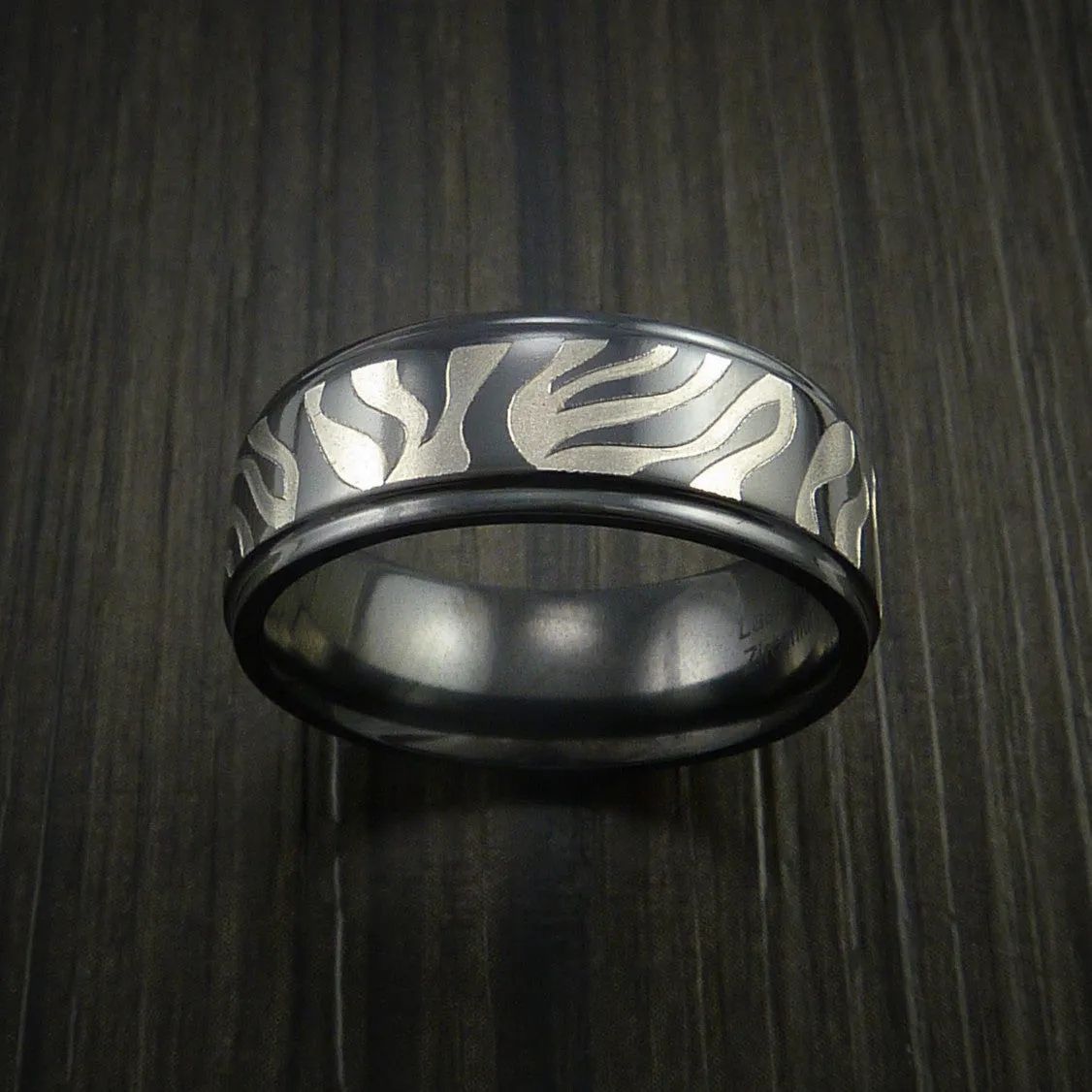 Black Titanium Men's Ring Textured Mokume Carved Pattern Band